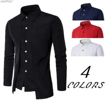 

Long-Sleeved Top-blouse Men Shirts Casual Fake Two Piece Brand Bussiness Dresses Shirts Autumn Solid Cotton Formal Clothing