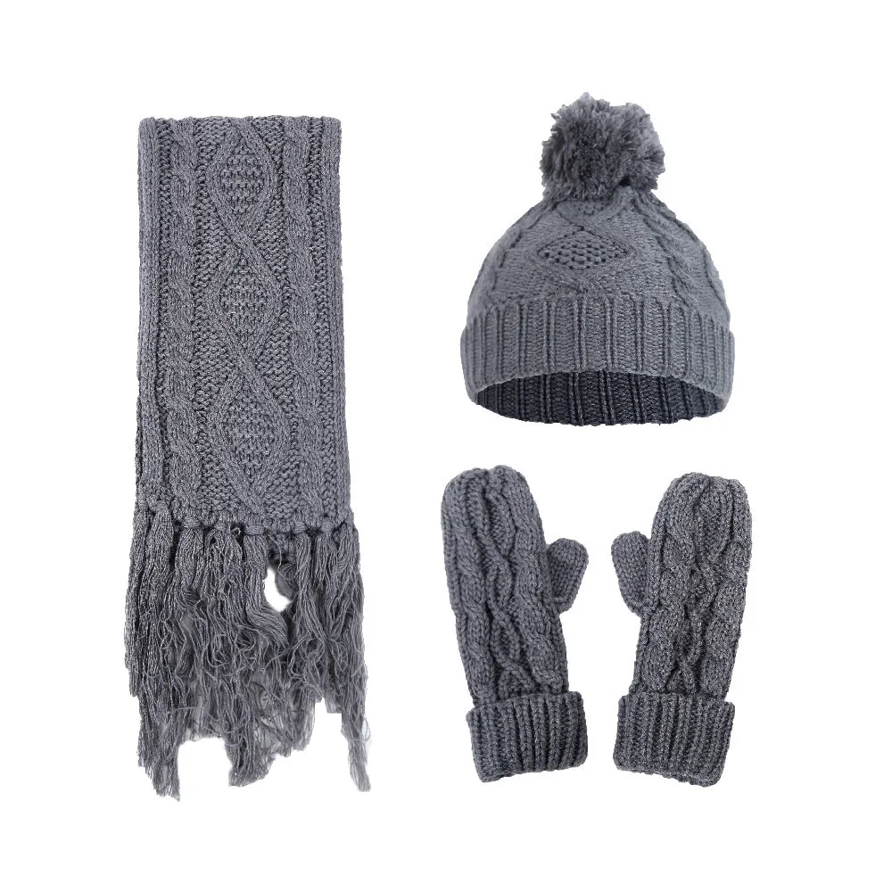 Женский головной убор femme hiver pompon fourrure, вязаная шапка из меха и шерсти, вязаные толстые вязаные шапки+ шарф+ перчатки, костюм# G4
