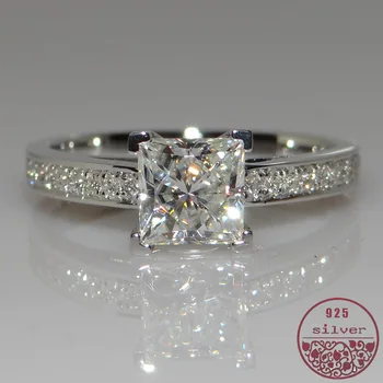 

925 sterling silver Princess Square Diamond Ring Four-claw Square Clark Diamond Ring Female Diamond Marriage personalized Ring