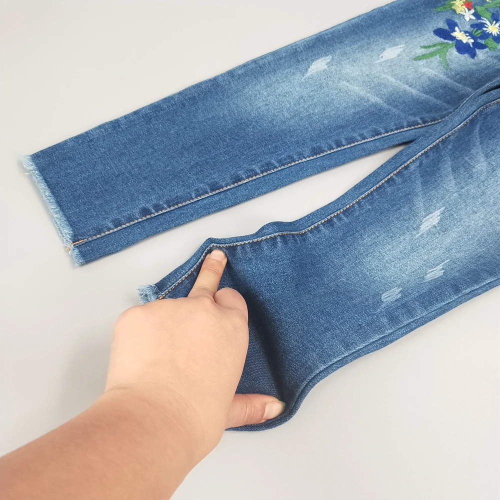 algodão elástico macio denim calças crianças bordado flores toldder roupas meninas