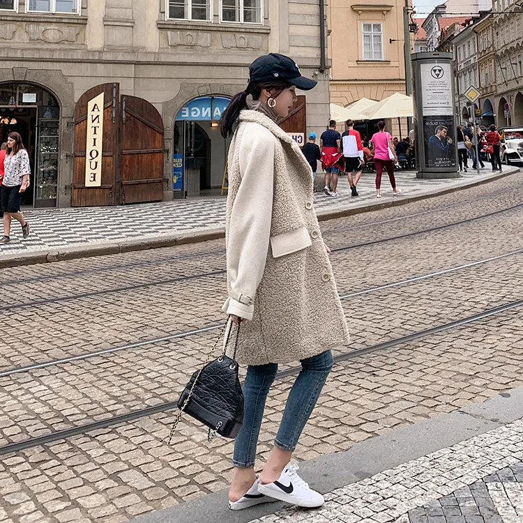

Photo Shoot Cotton-padded Jacket 2019 New Style Korean-style Loose-Fit Students Lambs Wool Joint Yarn Cotton Coat Women's Middle
