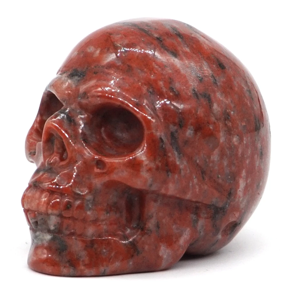 

2" Skull Statue Natural Gemstone Red Sesame Jasper Crystal Carved Reiki Healing Figurine Crafts Home Decoration Halloween Gift