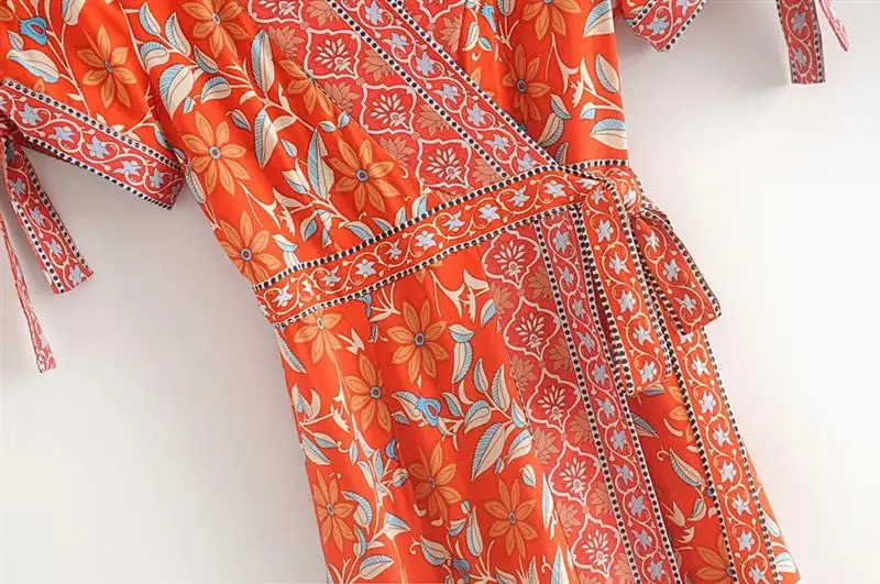 TEELYNN wrap dresses осеннее вискозное красное платье с цветочным принтом сексуальное Цыганское Платье с v-образным вырезом boho платья для женщин vestido
