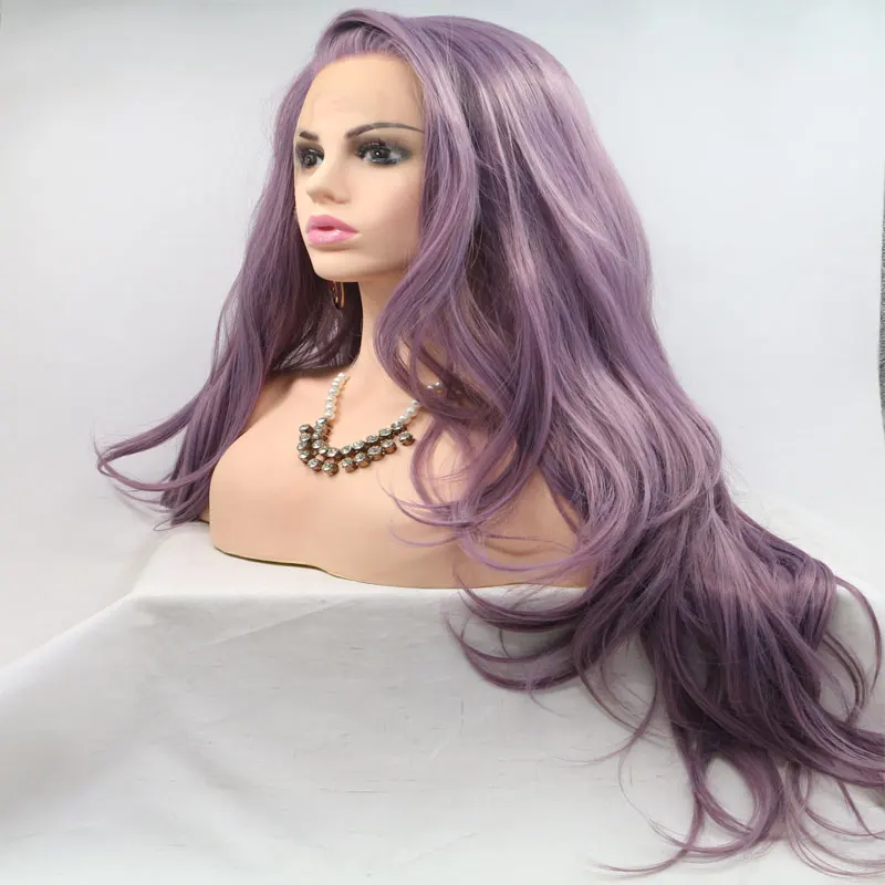 Mix Lavender Purple Long Natural Body Wave Synthetic Lace Front Wigs Heat Resistant Fiber Natural Hairline For Women Wigs