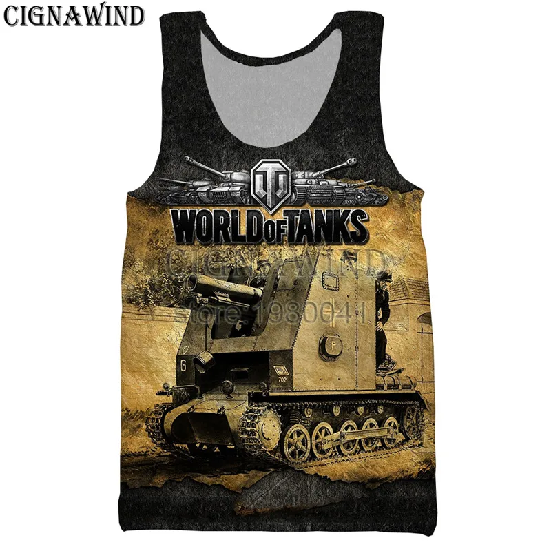 Новое поступление, модный топ на бретельках в стиле игры World Of Tanks, мужские и женские топы, Забавный 3D жилет с принтом, повседневные безрукавки унисекс