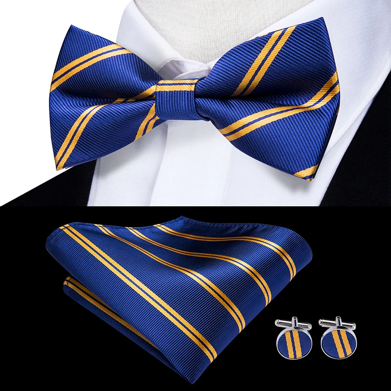 LH-0504 LH-738 Hi-Tie роскошные золотые шелковые галстуки для мужчин модные свадебные вечерние золотые бантики платок запонки набор мужские галстуки - Цвет: LH-0504