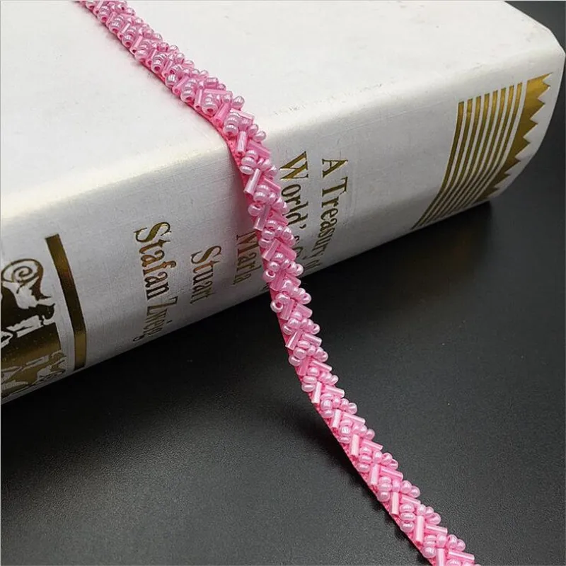 pink 1 ярд/лот винтажное красочное кружево с декоративными бусами лента тканевая лента DIY воротник швейная одежда головной убор материалы шитье ремесло - Цвет: pink