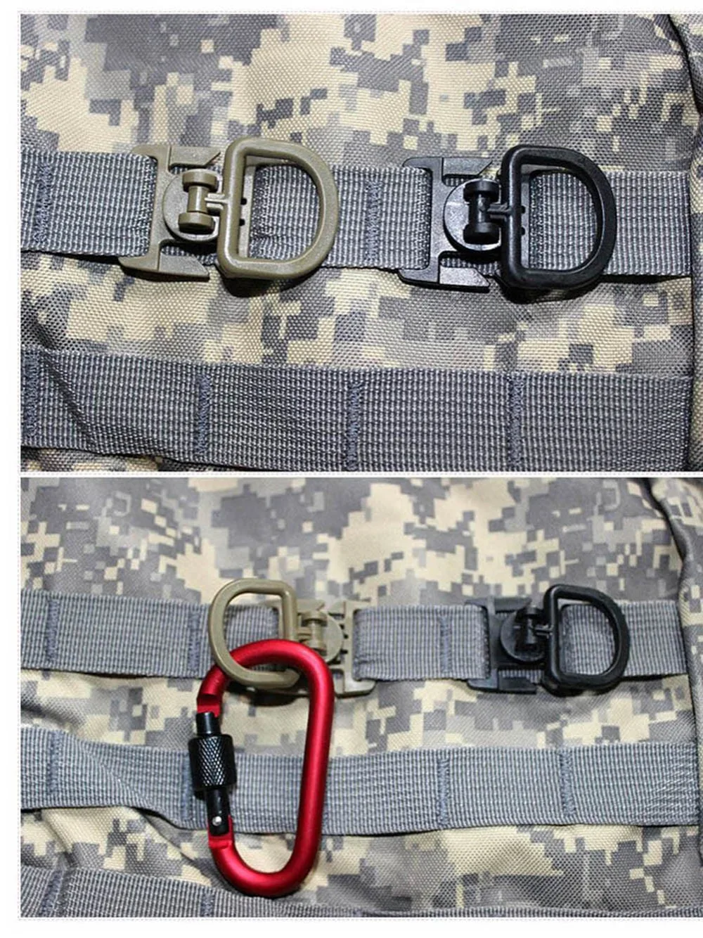 12X Tactical 360 Rotating D-Ring Buckle MOLLE Webbing Carabiner Outdoor Black 