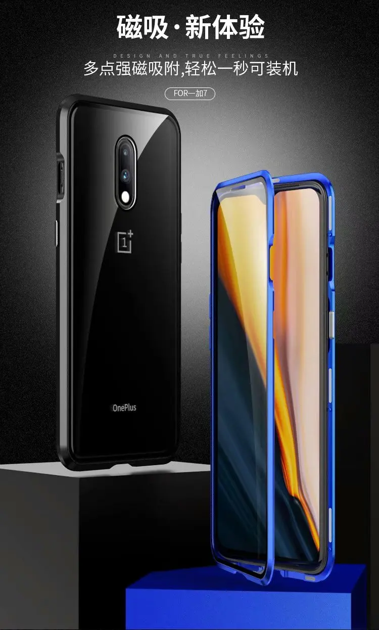 LUPHIE чехол для OnePlus 7/Pro магнитный Алюминиевый металлический чехол для OnePlus 7 Pro 360 полная защита закаленное стекло крышка
