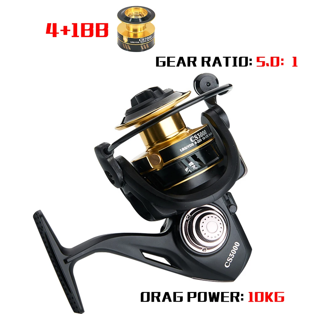 

Smooth Long Casting Powerful Fishing Reel Spinning Reel 7-13 kg Drag 4+1 Bearings 5:1 High-Speed Gear Ratio Fishing Accessories