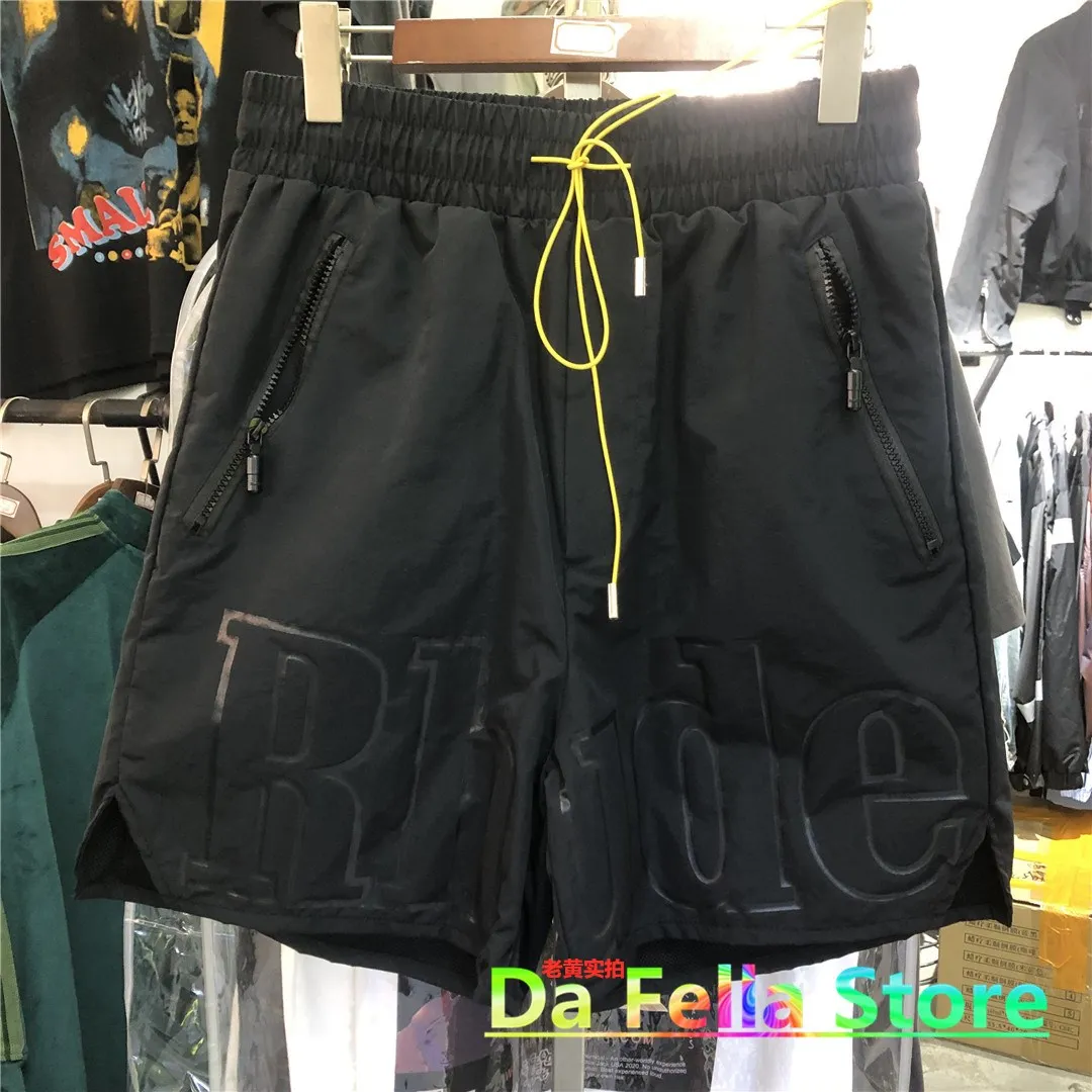 Pantalones cortos con logotipo de RHUDE para hombre y mujer, SHORTS de nailon lavados con marca de texto, de alta calidad, con bolsillos dobles y cremallera, 1:1, 2021