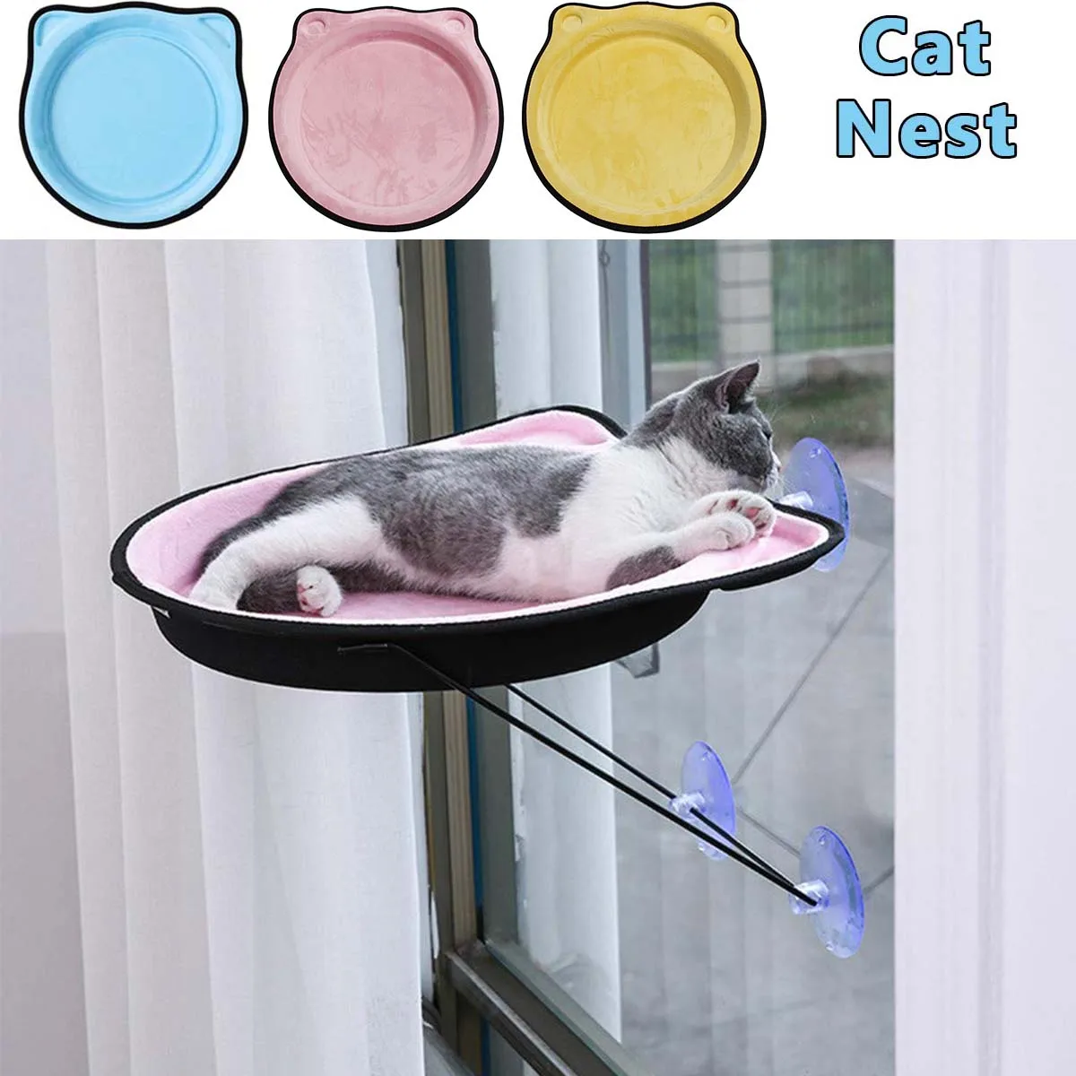

Pet Hammock Window Mounted Hanging Beds Cat Pendant Easy To Install For Pets Soft Comfortable Rest House Bed Shelf Seat Beds D25