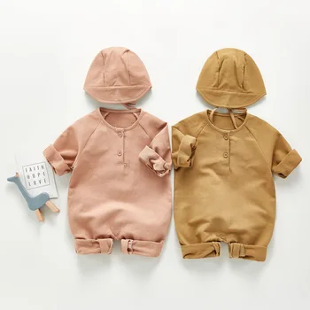 

3920 Autumn Baby's Bodysuit 100Days Boys And Girls Solid Color Loose Jumpsuit Long Sleeve Romper Ropa New Born