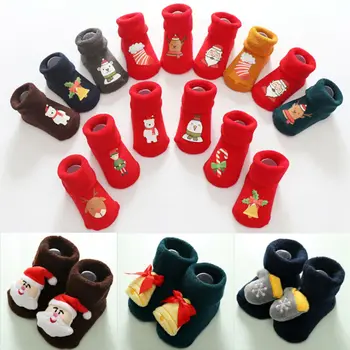 

PUDCOCO 3PCS/1PC Christmas Kids Baby Girl Boys Winter Anti-Slip Warm Socks Slipper Shoes Boots 0-18M