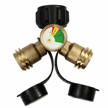 

Propane Y-Splitter Three-Way Brass Adapter Gas Adapter Accessories With Pressure Gauge,. ef