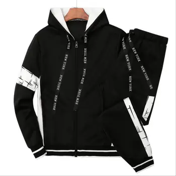 

Free Shipping2019 New Male Casual Solid Print Sportswear Zipper Jacket+Sweatpants Sets Mens Tracksuit Autumn Men Hoodies