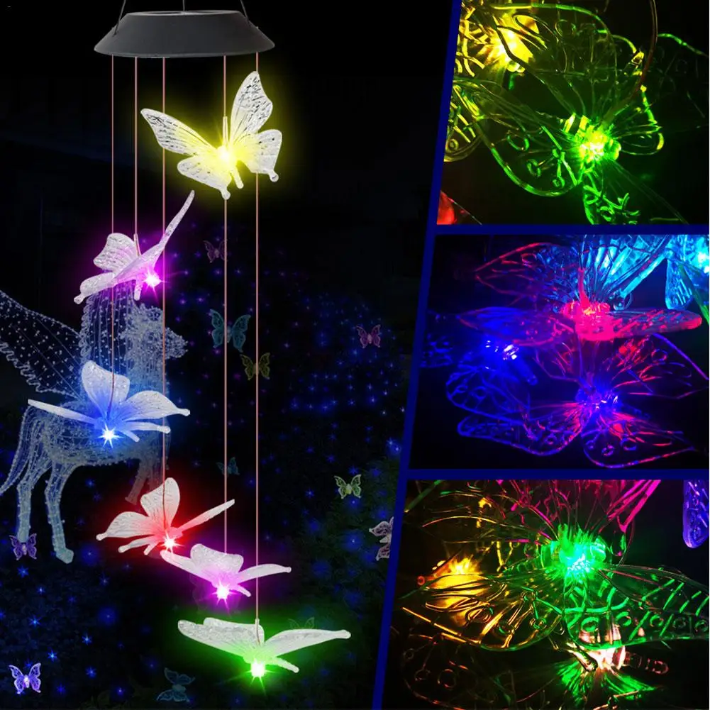 

Solar Light Romantic Wind Chime LED Colorful Butterfly Light, Waterproof Light For Corridors, Parks, And Hallways Etc.