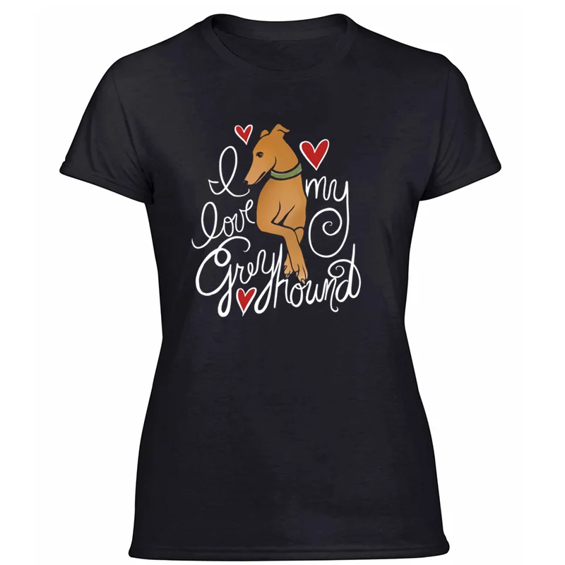 Дизайнерские комичные футболки с надписью «i love my greyhound» для мужчин; одежда для отдыха; Веселая футболка в стиле Харадзюку; Хип-хоп - Цвет: Women-Black