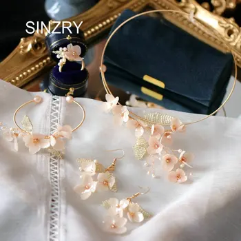 

SINZRY original jewelry set handmade natural pearl preserved flower sweety choker necklace band earring bracelet ring sets