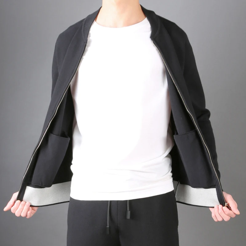 Buy JSBD brand men's casual stand collar two-piece men's contrast color pilot jacket cashmere baseball shirt set