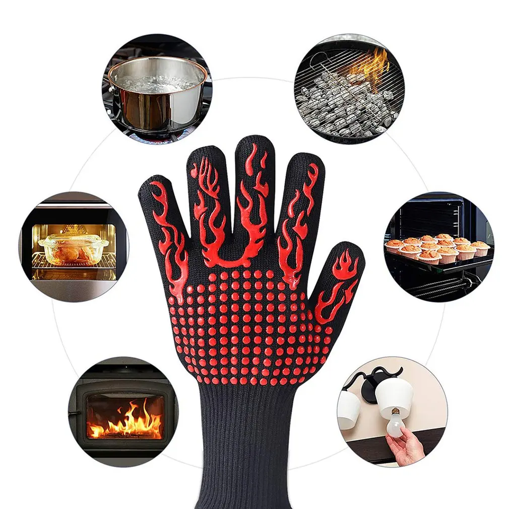 

Bakeware Oven Mitts Gloves BBQ Silicon Gloves High Temperature Anti-scalding 500~800 Degree Insulation Barbecue Microwave