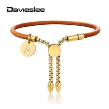 A-Z браслеты с буквами для женщин, браслет из нержавеющей стали, браслет из натуральной кожи, регулируемый браслет, лучший подарок, ювелирные изделия DLB180