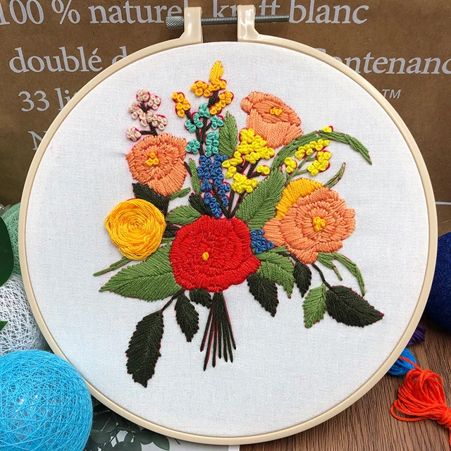 DIY Bouquet Series Embroidery Kit Flowers Plants Pattern Cross Stitch Kits  With Embroidery Hoops For Thanksgiving Mother Day - AliExpress