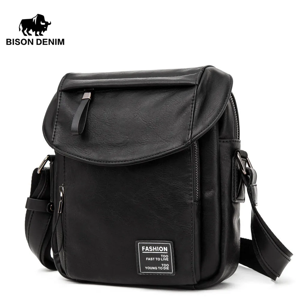 BISON DENIM модная мужская сумка из искусственной кожи Мужская маленькая через плечо
