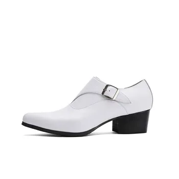 

Leather Mens Dress Genuine High Heels Pointed Toe Increased Designer Wedding Man Footwear White Black Office Work Shoes