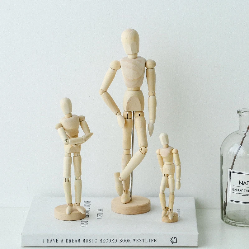 Moveable Joints Wooden Man Figure Toys Dolls with Standing Flexible Wood  Man Art Draw Naked Dolls Model Toy Kid Home Decoration