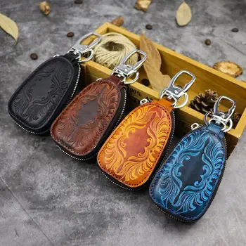 

1pc Retro Car Key Holder Leather Men Women Wallets Key Covers Bag Keychain Cover Multifunctional Home Keychain For Car Gifts