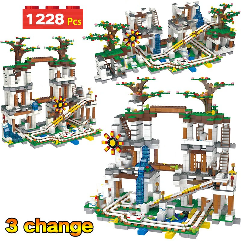 

1228pcs My World Building Blocks Compatible Legoinglys Slide Mechanism Mountain Cave Brick Toys For Children