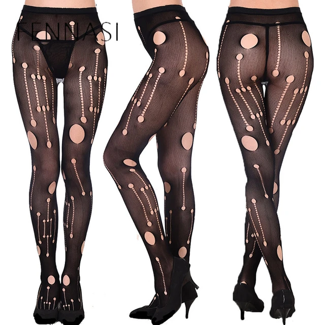 FENNASI Sexy Ripped Tights Black Retro Torn Stockings With Holes