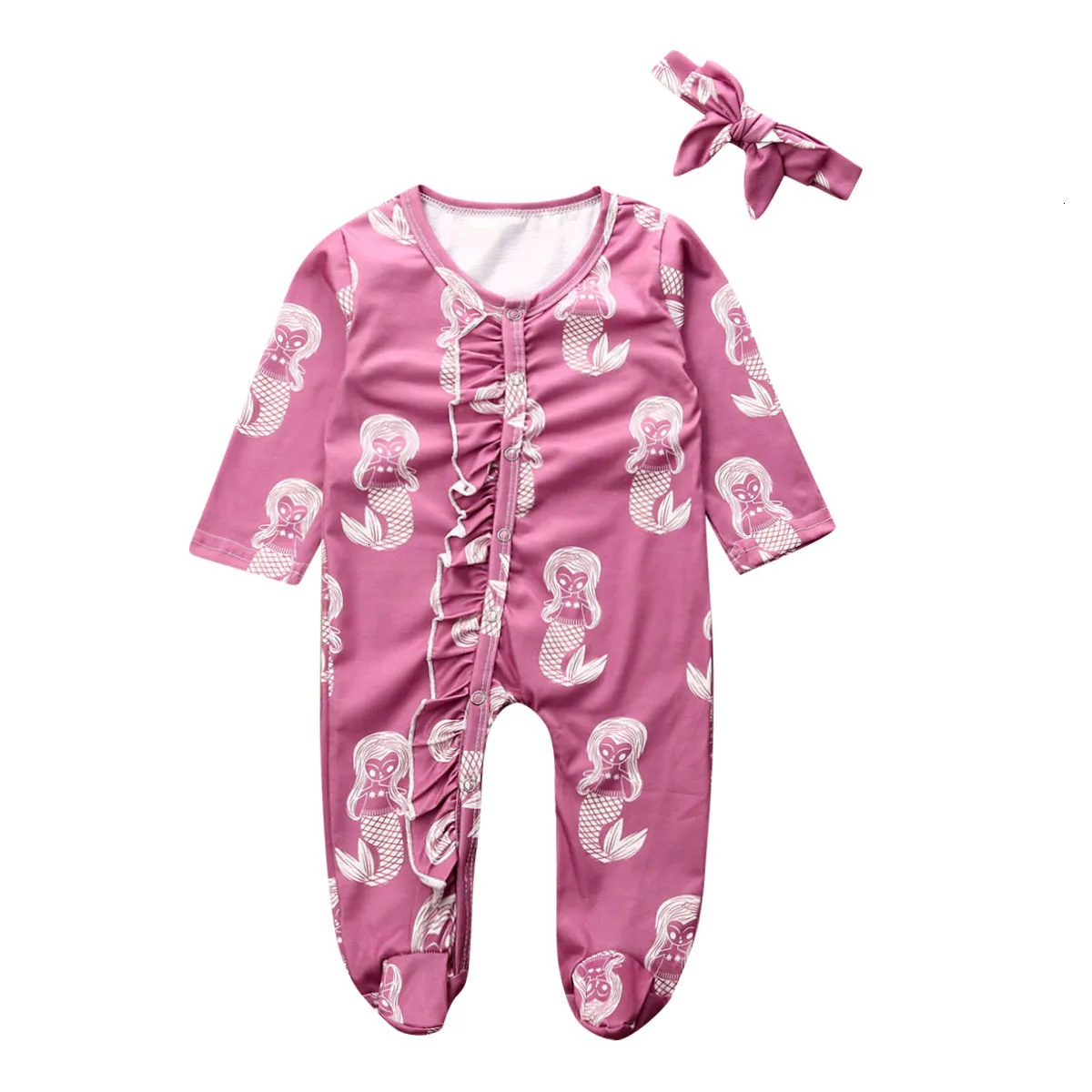 Ползунки для маленьких девочек с принтом, нижняя одежда, комбинезон с рюшами русалки, одежда для детей 0-18 месяцев