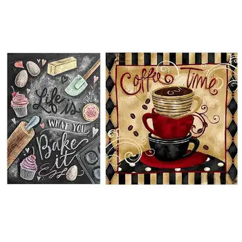 

Full Round Drill 5D DIY Diamond Painting "Kitchen Cake" 40X50cm & Coffee Cups Drill Resin Ribbon