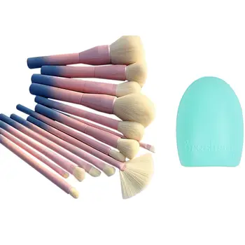 

1x Cleaning Glove MakeUp Washing Brush Scrubber Board Cosmetic Clean Tool Green & 14x Gradient Color Makeup Brushes Set