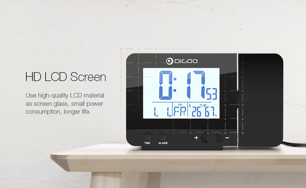 Digoo DG-C10 подсветка проекционные часы lcd Беспроводная перезаряжаемая USB дисплей температуры влажности настольные часы для телефона динамик