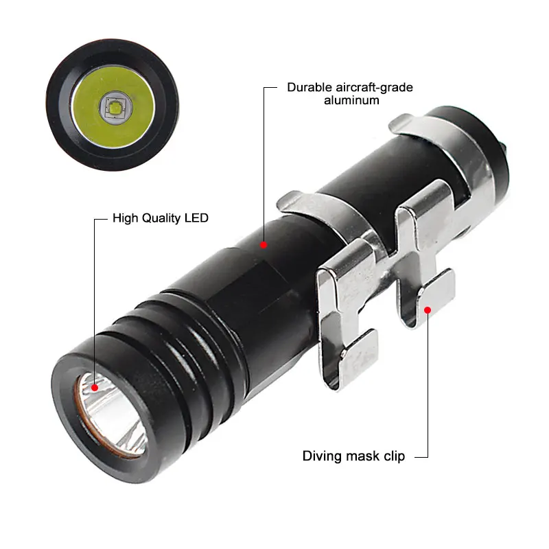 US $14.49 XPE R3 LED Mini Diving Flashlight 100 Meters Underwater Lantern Professional Waterproof IPX8 Diver Torch With Diving Mask Clip