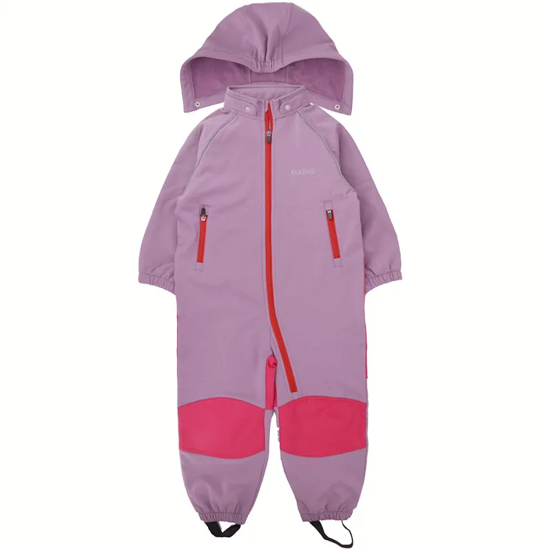 Soft shell baby jumpsuit boy girl jumpsuit with foot belt jumpsuit to keep warm - Цвет: Розовый