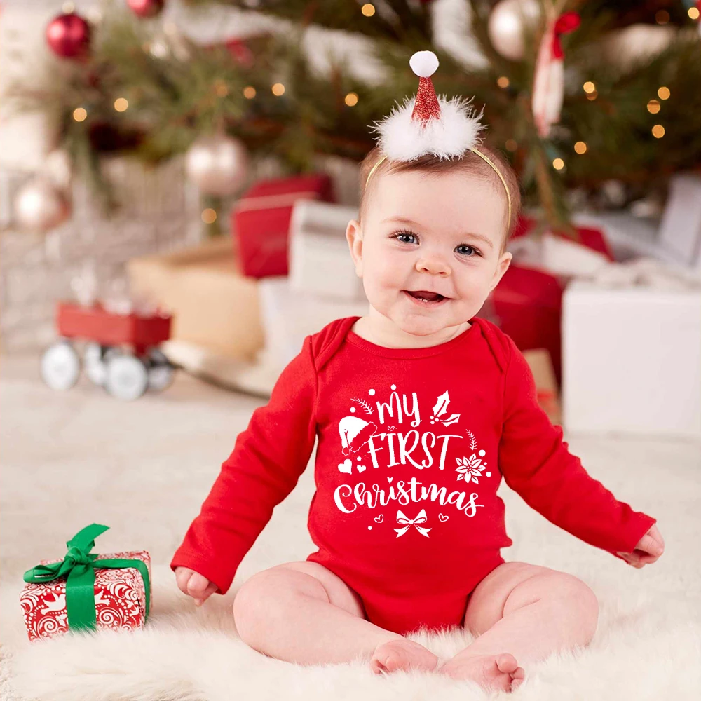 Recién nacido, primera Navidad, bebé rojo de algodón mameluco infantil niños niñas de manga larga ropa al cuerpo de niño regalo de Navidad|Bodis| - AliExpress