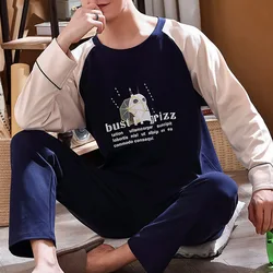 Cotton Long Sleeve Pajamas Set For Men Cute Green Cartoon Male Sleepwear Autumn Warm Casual Home Clothes Lattice Pants Pijamas