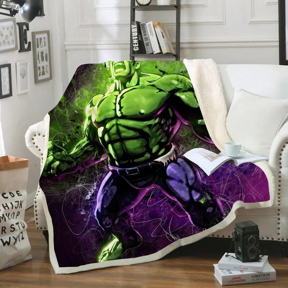 Couverture de lit avec personnages drôles, Avengers Hulk, Spider Man, Iron  Man, Captain America, impression 3D, Sherpa, pour la maison | AliExpress