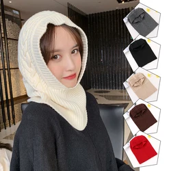 Two-use Knitted Scarf Winter Warm Comfortable Warmth Hat Scarf Solid Color Simple All-match Crochet Woolen Hat And Scarf