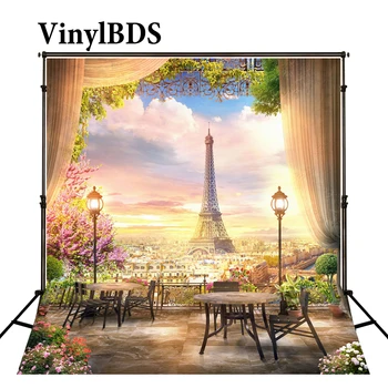 

VinylBDS Photo Background Eiffel Tower Backdrop Romantic Wedding Backdrops Flower Backdrop Curtains Photography Scenic Backdrops