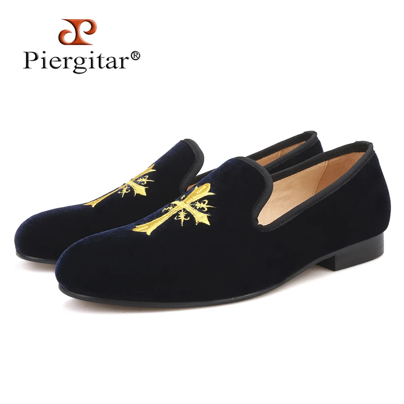 Piergitar-zapatos de terciopelo para hombre, mocasines con patrón bordado exquisito hecho a en cuatro colores, para boda y fiesta, planos de talla grande - AliExpress Calzado