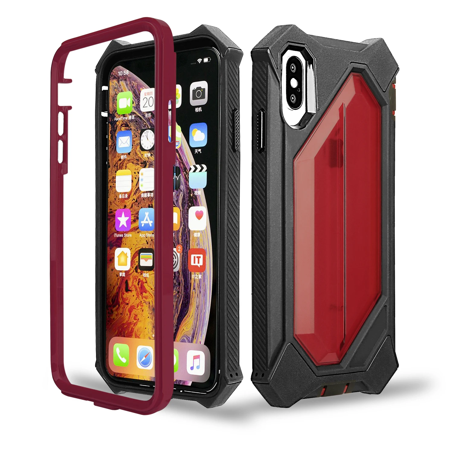 Сверхмощный защитный чехол для телефона iPhone XS Max XR X 6 6S 7 8 Plus Doom armor PC+ Мягкий ТПУ противоударный Прочный чехол - Цвет: Clear Red