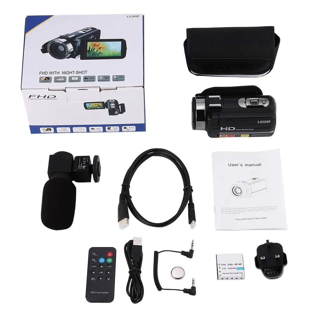 

Digital Video Camera FHD 1080P IR 24MP 16X Digital Zoom Camcorder with Microphone and 3.0" LCD 270 Degree Touchscreen