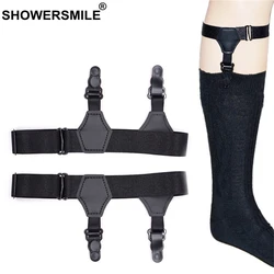 SHOWERSMILE Sock Suspenders Mens Black Leg Elastic Garters For Stockings Nylon Braces For Men Adjustable Suspenders For Stocking