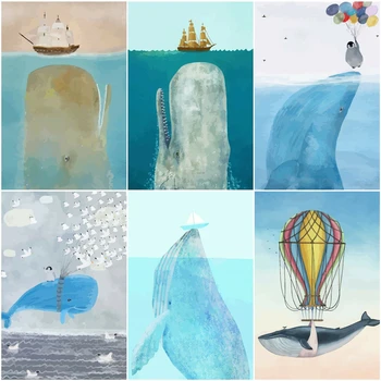 

AZQSD DIY Coloring By Numbers Whale Handpainted Painting Art Unframe Paint By Numbers Animal Decor For Home