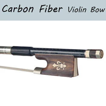 

4/4 Carbon Fiber Bow Silver Silk Braided Carbon Fiber Round Stick With Ox Horn Frog Natural Horsehair Well Balance